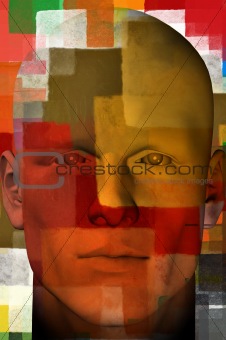 man portrait with squares pattern 3d illustration