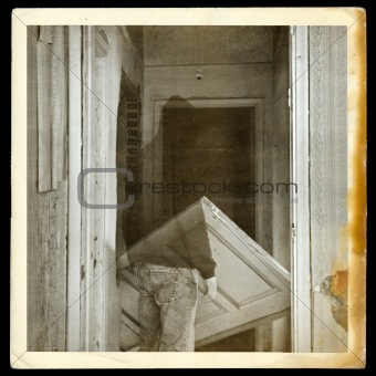 vintage photo of ghost in haunted hallway