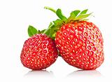 set strawberry berry with green leaf