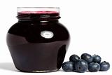 jam jar with blueberry jam and blueberries
