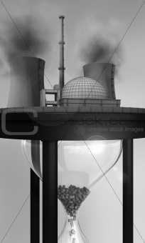 close-up view of nuclear power station on huge hourglass