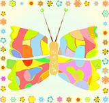colored cartoon Butterfly with flower border on yellow Background