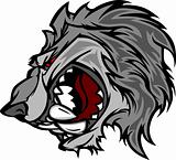 Wolf Mascot Vector Cartoon with Snarling Face