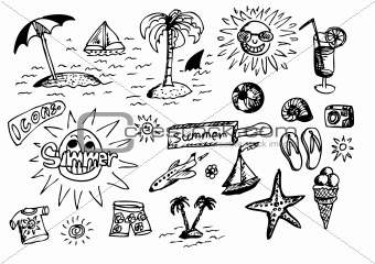 hand drawn summer objects