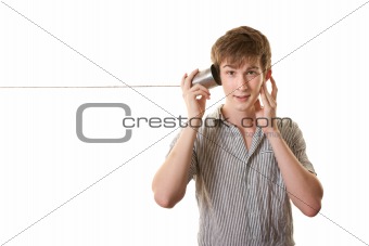 Teen With Tin Can Telephone
