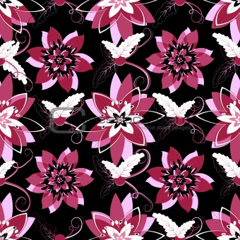 Seamless black floral pattern