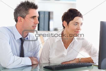Colleagues working with a computer