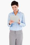 Portrait of a businesswoman looking at a document