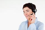 Close up of a office worker using a headset