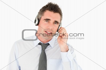 Operator speaking through a headset