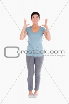 Excited woman standing up