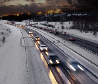 Winter evening traffic