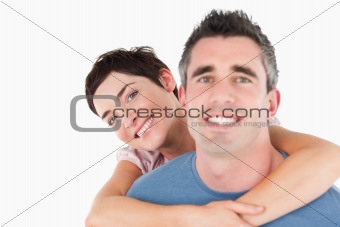 Woman embracing her husband