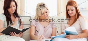 Charming women studying together