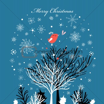 greeting card with a winter landscape
