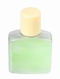 Green cosmetic cream in transparent bottle