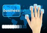 businessman hand pushing business button on a touch screen interface
