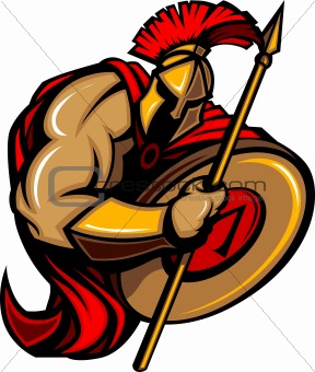 Spartan Trojan Mascot Vector Cartoon with Spear and Shield