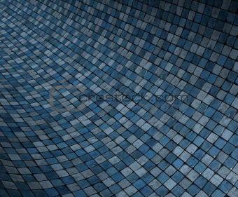 3d render concave curved blue grunge mosaic surface