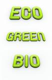 the word green , eco and bio in 3d glossy fonts