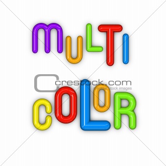 the words multi color in glossy 3d fonts