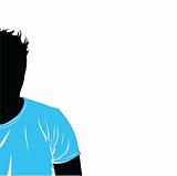 Black silhouette of the man in blue a T-shirt. Vector illustration