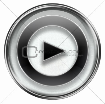 Play icon button grey, isolated on white background.