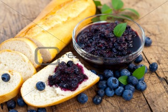 Baguette with blueberry jam