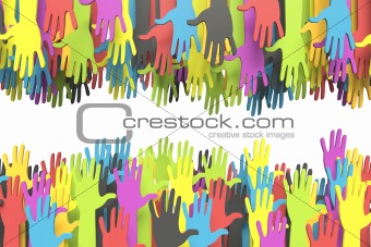 Colorful group of hands with clipping path