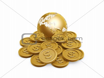 gold coins and globe