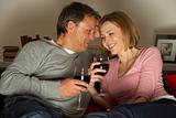 Couple Drinking Wine And Not Watching Television