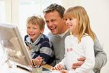 Father And Children Using Computer