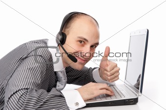 Customer services man with his laptop computer