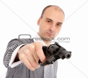 Young attractive man with gun