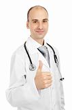 Happy male doctor with thumbs up