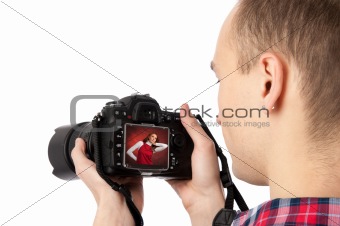 Photographer checking his photo