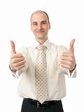 Successful business man gesturing a thumbs up sign