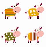 Cute color pattern Cows collection isolated on white background
