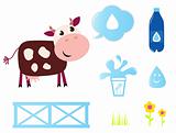 Cow, Milk and Dairy icons collection isolated on white
