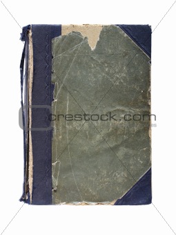 Old book with frayed cloth hardcover isolated on white