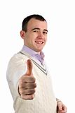 Handsome young man with thumbs up