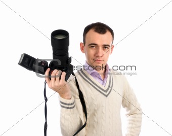 professional photographer isolated on white background