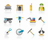 Mining and quarrying industry objects and icons