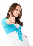 young woman showing thumbs up
