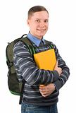 young male student carries backpack