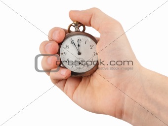 Man's hand with a vintage silver watch