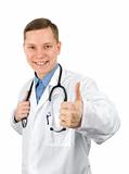Young male doctor with thumb up