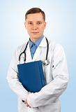 young doctor with stethoscope and folder