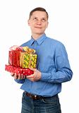 young man with gift boxes