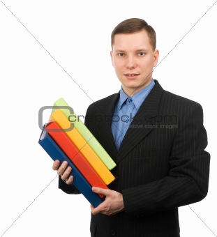 businessman with colored folders
